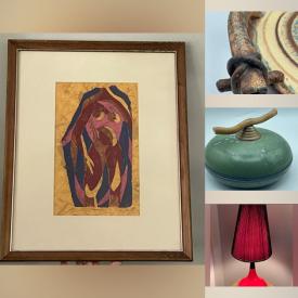MaxSold Auction: This online auction features Hungarian Folkart pottery, swivel chair, Denby stoneware, Fat Lava lamps, art glass, art pottery, original painting, BMP, brass sculpture, Mexican studio pottery, fabric, decanter, and much, much, more!!!